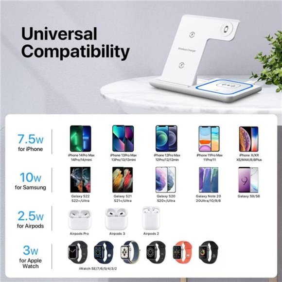 Wireless Charging Station, 3 in 1 Wireless Stand, Fast Charging Dock for Iphone - Picture 5 of 6